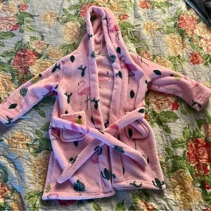 Kids Robe Soft Fleece Hooded 4t Flamingos
